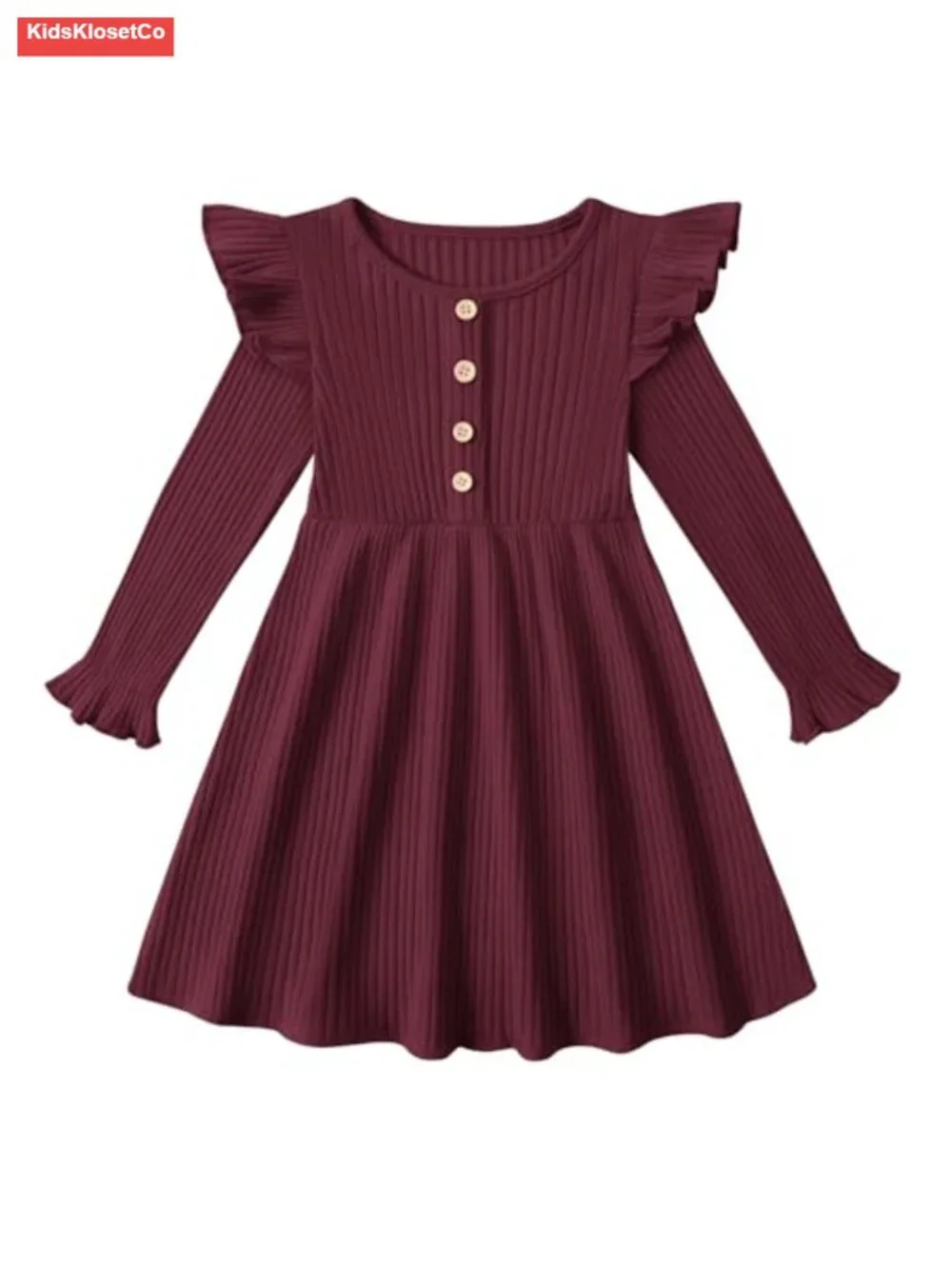 Toddler Girl Ruffle Sleeve Ribbed Knit A-Line Sweater Dress